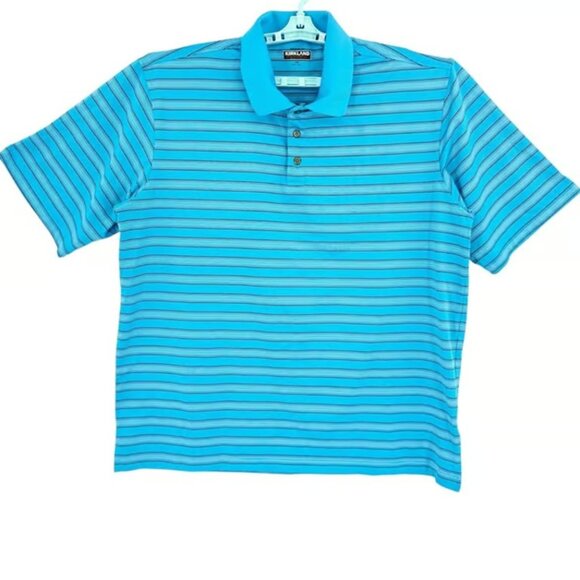 Kirkland Signature Men's Performance Striped Blue Polo Shirt Size XXL NWOT - Picture 1 of 4